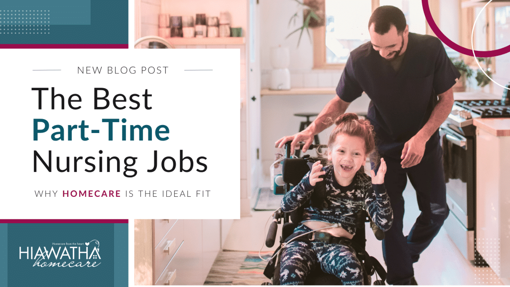 Homecare nurse and young client in wheelchair in kitchen, demonstrating the best part time nursing job is homecare