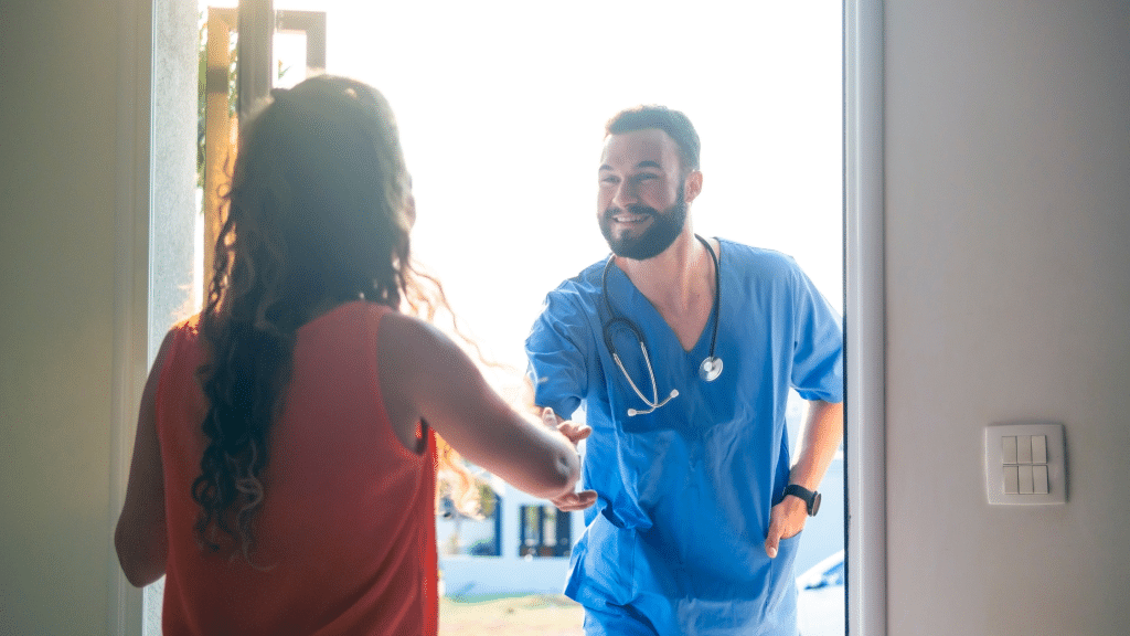 homecare nurse showing up at families door